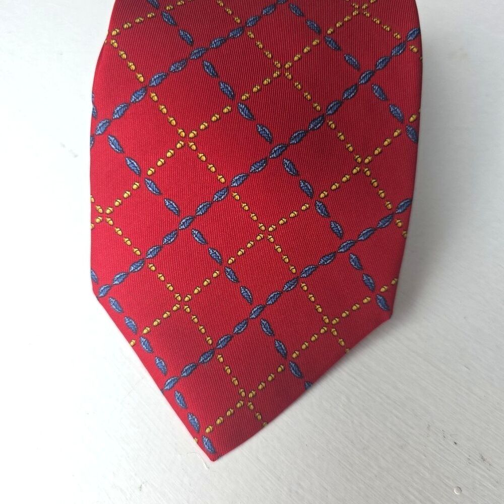 Brooks Brothers Tie Red Blue Yellow Silk Necktie Stain Resistant  Made in USA